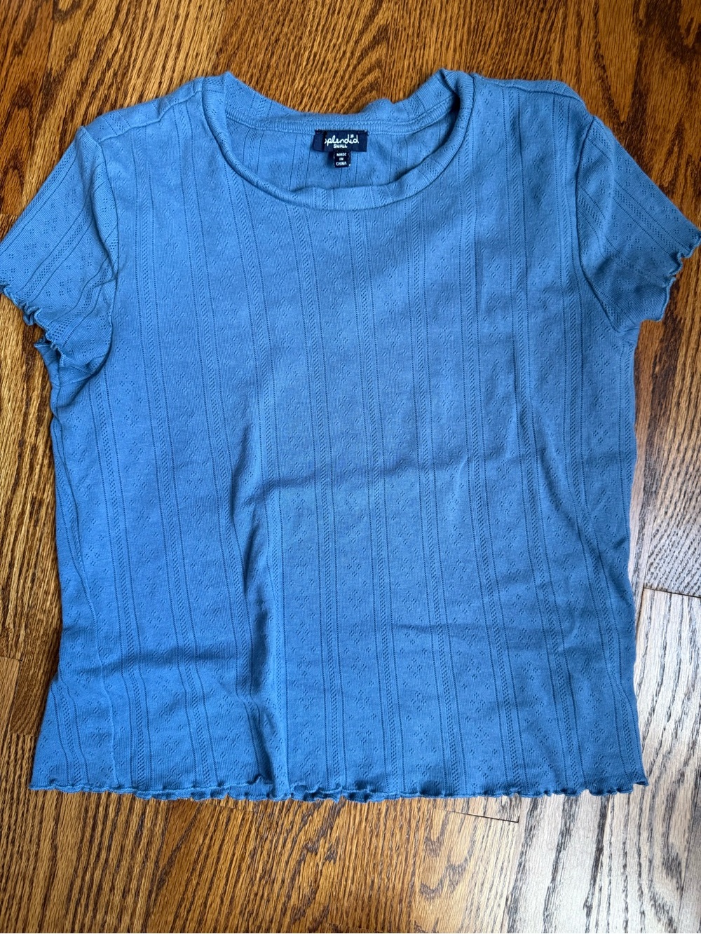 Splendid Light Blue Ribbed Short Sleeve Tee